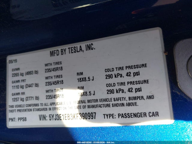 2019 TESLA MODEL 3 5YJ3E1EB3KF390997 Photo 8
