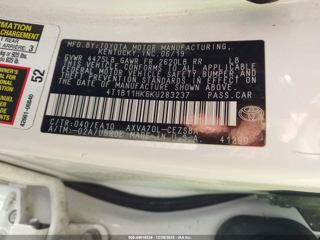 2019 TOYOTA CAMRY 4T1B11HK6KU283237 Photo 8