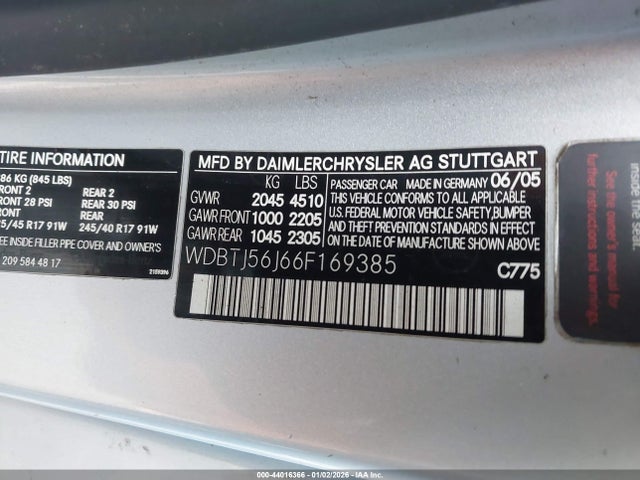 Aukcja sprzedaży 2006 Mercedes-benz Clk 350, vin: WDBTJ56J66F169385, numer aukcji: 44016366