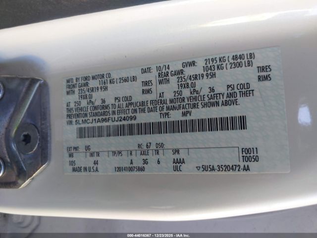 2015 LINCOLN MKC 5LMCJ1A96FUJ24099 Photo 8