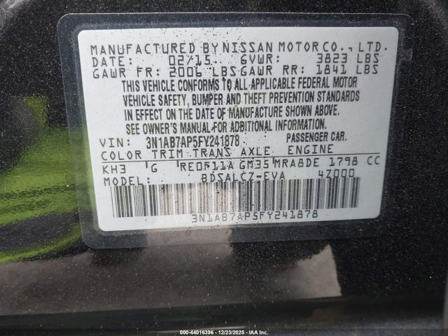 3N1AB7AP5FY241878 Nissan SENTRA S