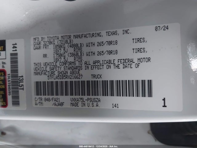Toyota Tundra Sr5 2024 5TFLA5DB5RX216627 Image 9