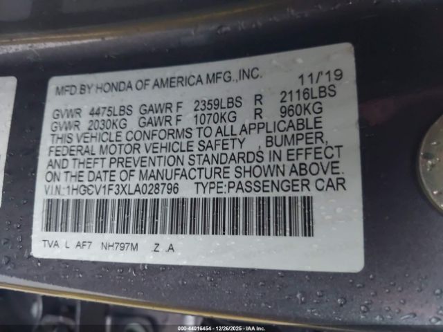 2020 HONDA ACCORD 1HGCV1F3XLA028796 Photo 8