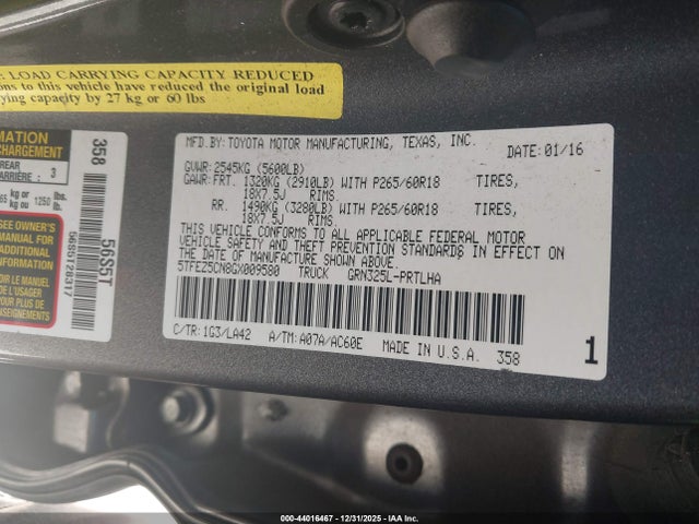 5TFEZ5CN8GX009580 Toyota Tacoma Limited