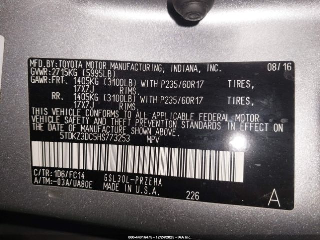 2017 TOYOTA SIENNA 5TDKZ3DC5HS773253 Photo 8