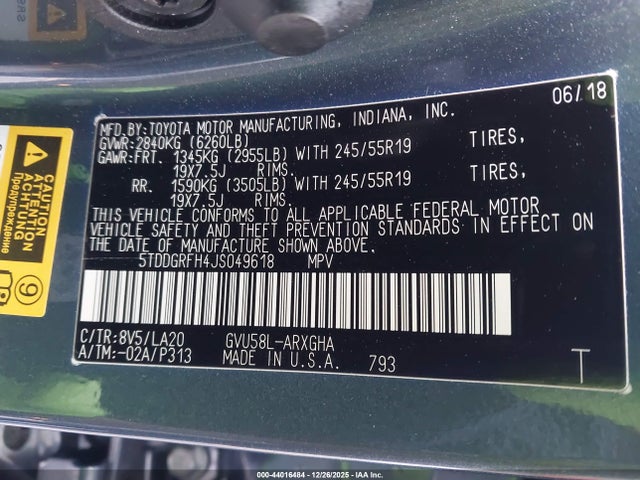 5TDDGRFH4JS049618 Toyota Highlander Hybrid Limited Platinum