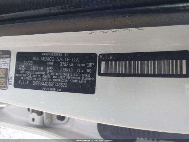 3KPF24AD4RE743620 KIA Forte Lxs