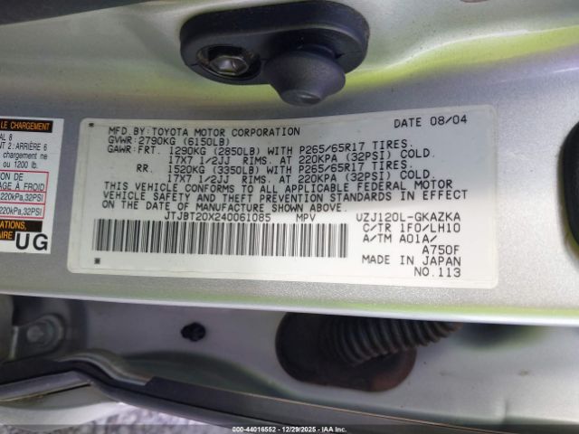 2004 LEXUS GX 470 JTJBT20X240061085 Photo 8