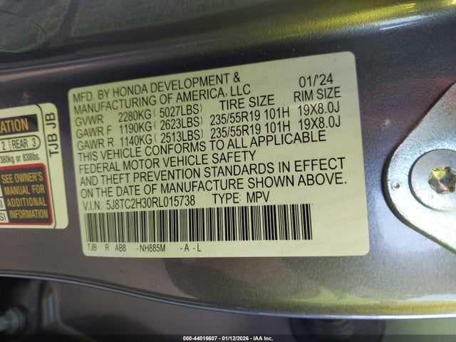 Aukcja sprzedaży 2024 Acura Rdx Standard, vin: 5J8TC2H30RL015738, numer aukcji: 44016607
