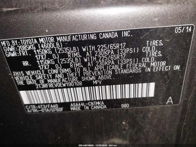 Toyota Rav4 Xle 2014 2T3RFREV0EW190108 Image 9