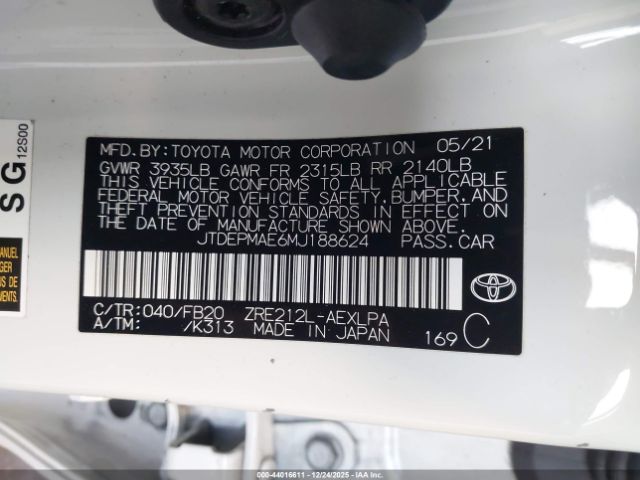 2021 TOYOTA COROLLA JTDEPMAE6MJ188624 Photo 8