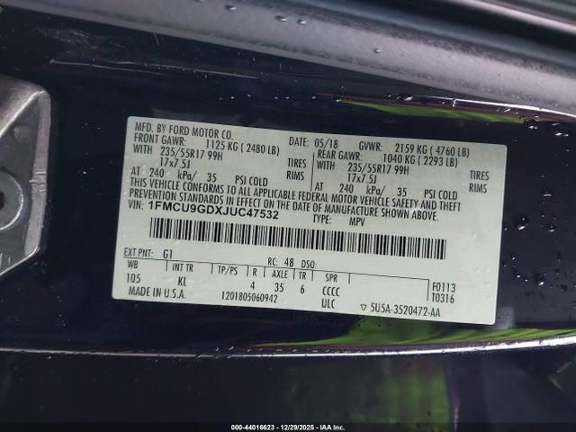 Ford ESCAPE SE 2018 1FMCU9GDXJUC47532 Image 9