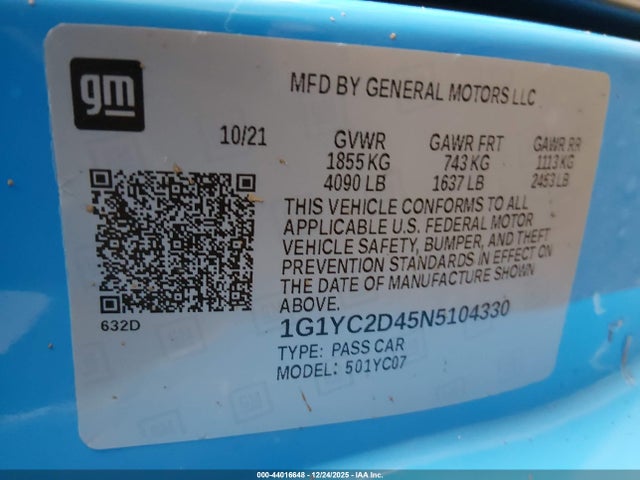 1G1YC2D45N5104330 Chevrolet Corvette Stingray Rwd 3lt