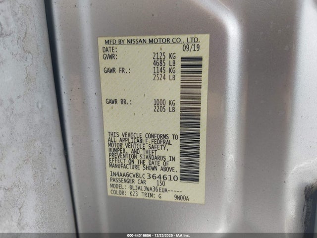 1N4AA6CV8LC364610 Nissan Maxima Sv Xtronic Cvt