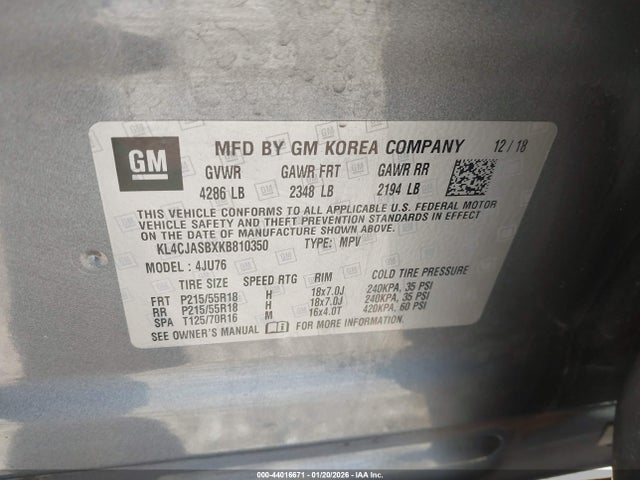 Aukcja sprzedaży 2019 Buick Encore Fwd Preferred, vin: KL4CJASBXKB810350, numer aukcji: 44016671