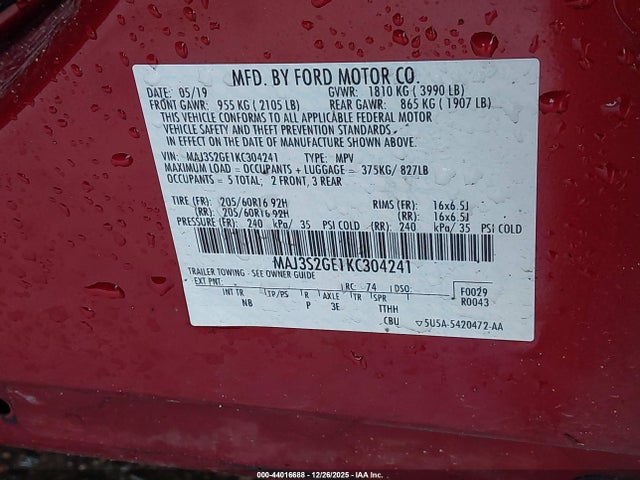 MAJ3S2GE1KC304241 Ford Ecosport Se