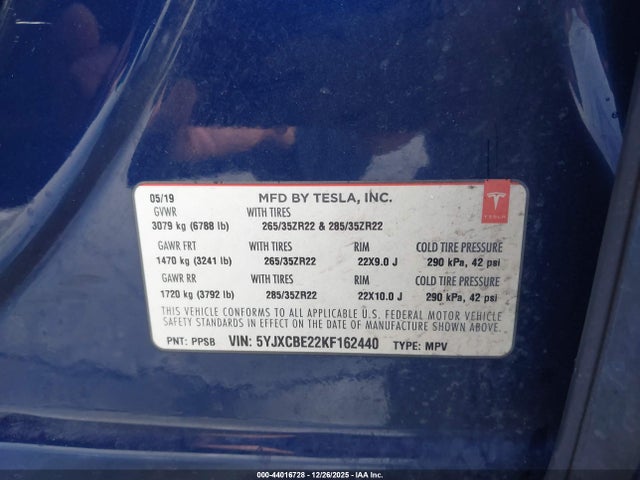 2019 TESLA MODEL X 5YJXCBE22KF162440 Photo 8