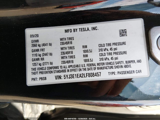 2020 TESLA MODEL 3 5YJ3E1EA2LF808457 Photo 8