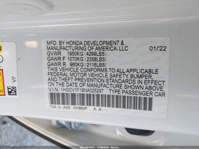 2022 HONDA ACCORD 1HGCV1F18NA025297 Photo 8