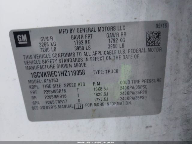 2017 CHEVROLET SILVERADO 1500 1GCVKREC1HZ119058 Photo 8