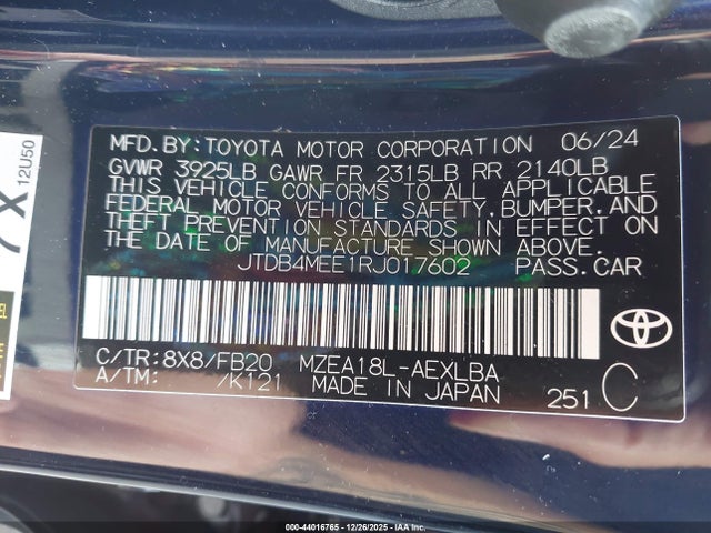 Toyota COROLLA LE 2024 JTDB4MEE1RJ017602 Image 9