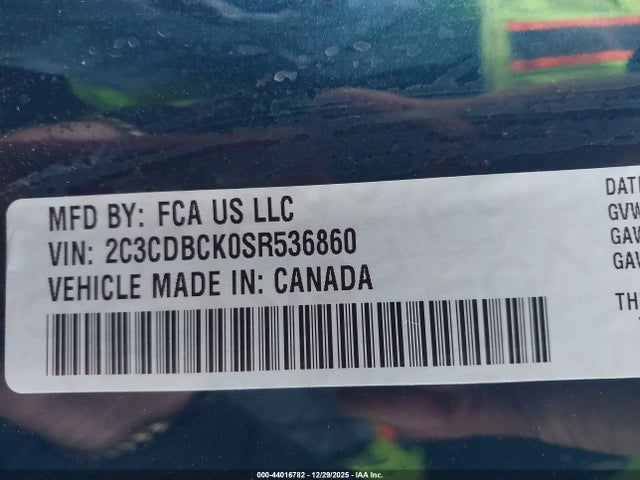 2C3CDBCK0SR536860 Dodge Charger Daytona R/t Awd