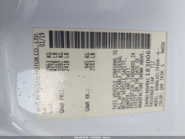 Nissan Altima 2.5 Sv 2019 1N4BL4DV8KC183006 Image 9