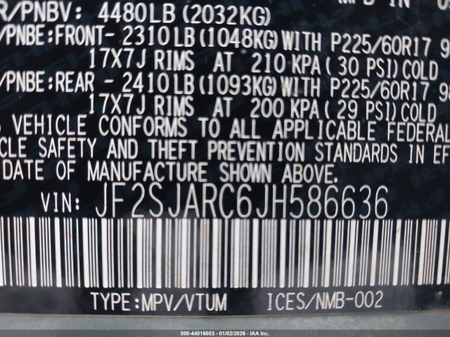 JF2SJARC6JH586636 Subaru Forester 2.5i Limited