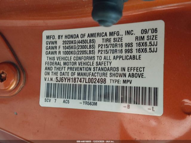 2007 HONDA ELEMENT 5J6YH18747L002498 Photo 8