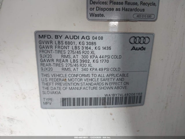 2008 AUDI Q7 WA1BY74L48D061168 Photo 8