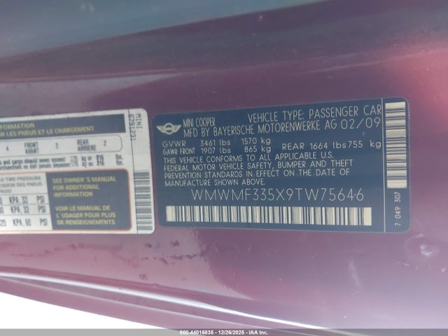 2009 MINI COOPER WMWMF335X9TW75646 Photo 8