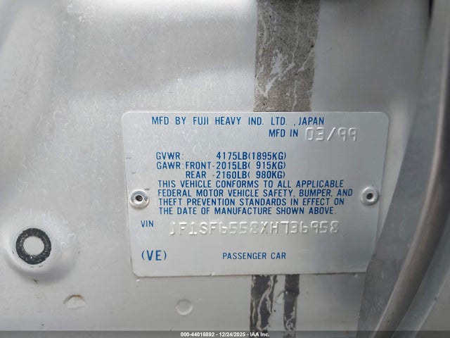 Aukcja sprzedaży 1999 Subaru Forester S, vin: JF1SF6558XH736958, numer aukcji: 44016892