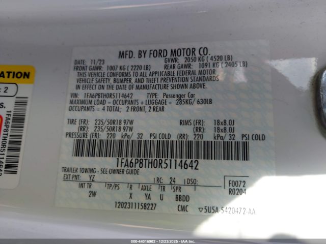 2024 FORD MUSTANG 1FA6P8TH0R5114642 Photo 8