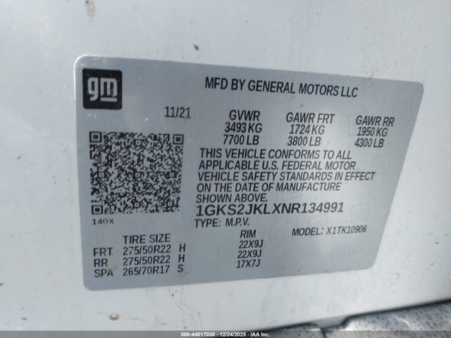 1GKS2JKLXNR134991 GMC Yukon Xl 4wd Denali