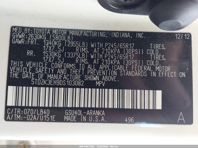 2013 TOYOTA HIGHLANDER 5TDZK3EH9DS103082 Photo 8