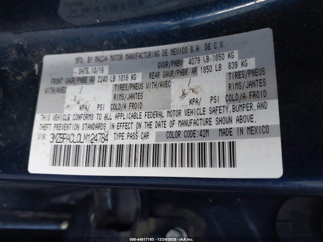 2020 MAZDA MAZDA3 3MZBPACL0LM124784 Photo 8