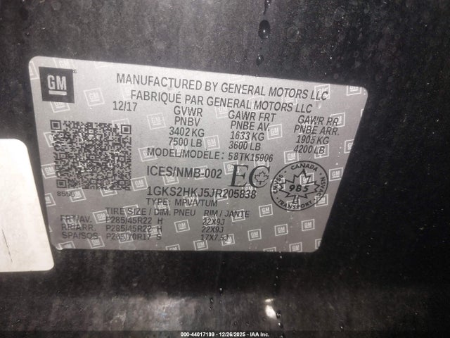 1GKS2HKJ5JR205838 GMC YUKON XL DENALI