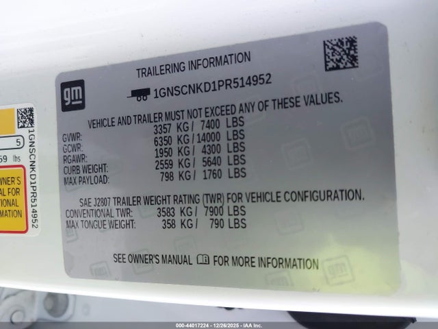 1GNSCNKD1PR514952 Chevrolet Tahoe 2wd Lt