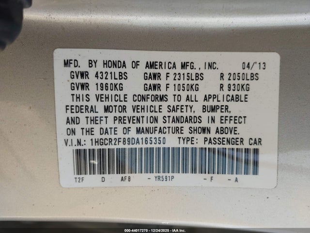 2013 HONDA ACCORD SDN 1HGCR2F89DA165350 Photo 8