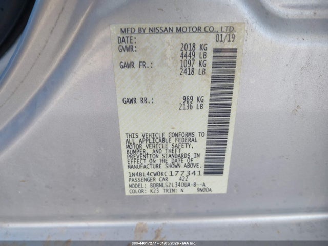 Nissan Altima 2.5 Sr 2019 1N4BL4CW0KC177341 Image 9
