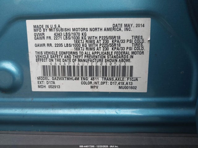 2014 MITSUBISHI OUTLANDER SPORT 4A4AP3AU7EE030523 Photo 8