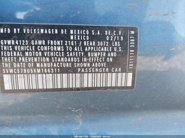 3VWC57BU5KM166311 Volkswagen Jetta 1.4t R-line/1.4t S/1.4t Se