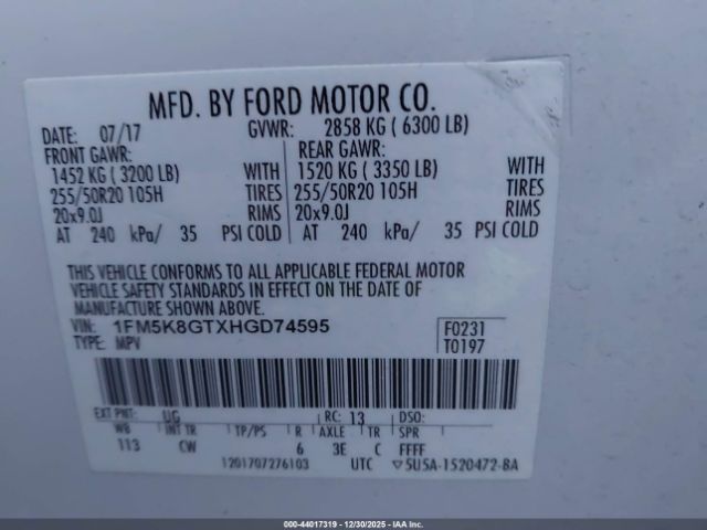 2017 FORD EXPLORER 1FM5K8GTXHGD74595 Photo 8