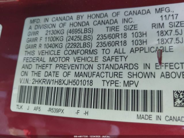 2018 HONDA CR-V 2HKRW1H8XJH501018 Photo 8