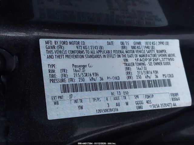 2015 FORD FOCUS 1FADP3F29FL377950 Photo 8