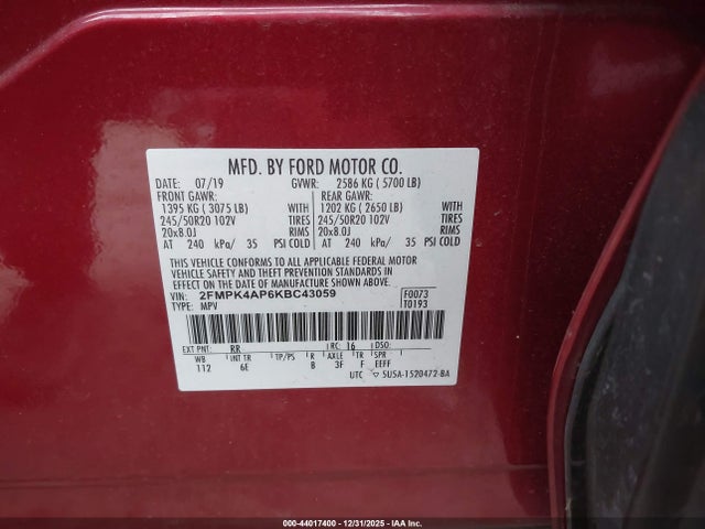 Ford EDGE ST 2019 2FMPK4AP6KBC43059 Image 9