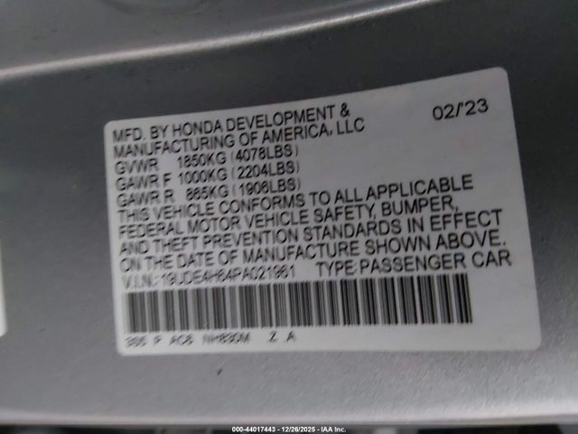2023 Acura Integra A-spec Technology მანქანა იყიდება აუქციონზე, vin: 19UDE4H64PA021961, აუქციონის ნომერი: 44017443