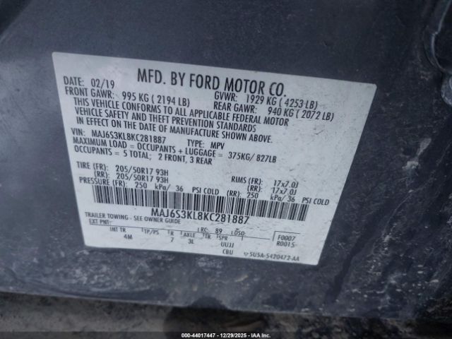 2019 FORD ECOSPORT MAJ6S3KL8KC281887 Photo 8
