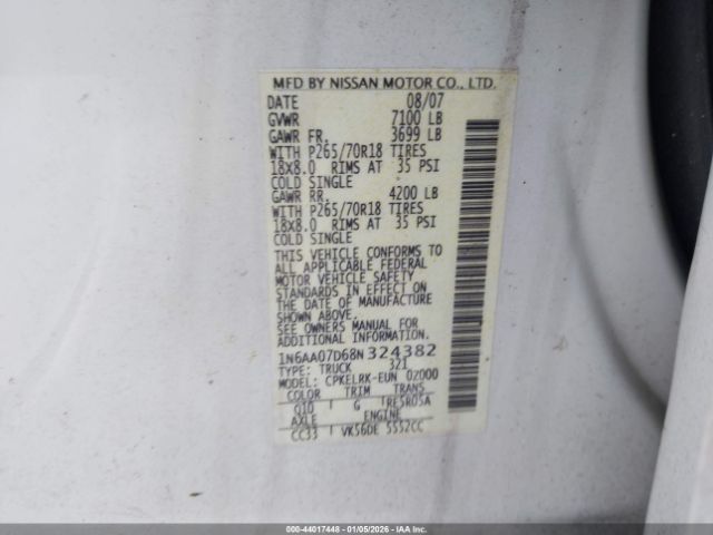2008 NISSAN TITAN 1N6AA07D68N324382 Photo 8