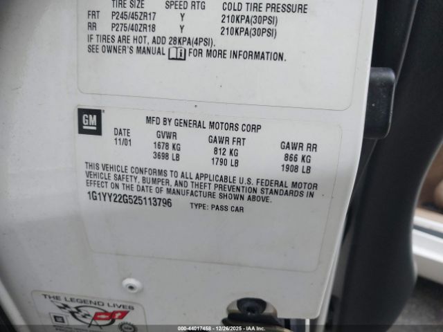 2002 CHEVROLET CORVETTE 1G1YY22G525113796 Photo 8